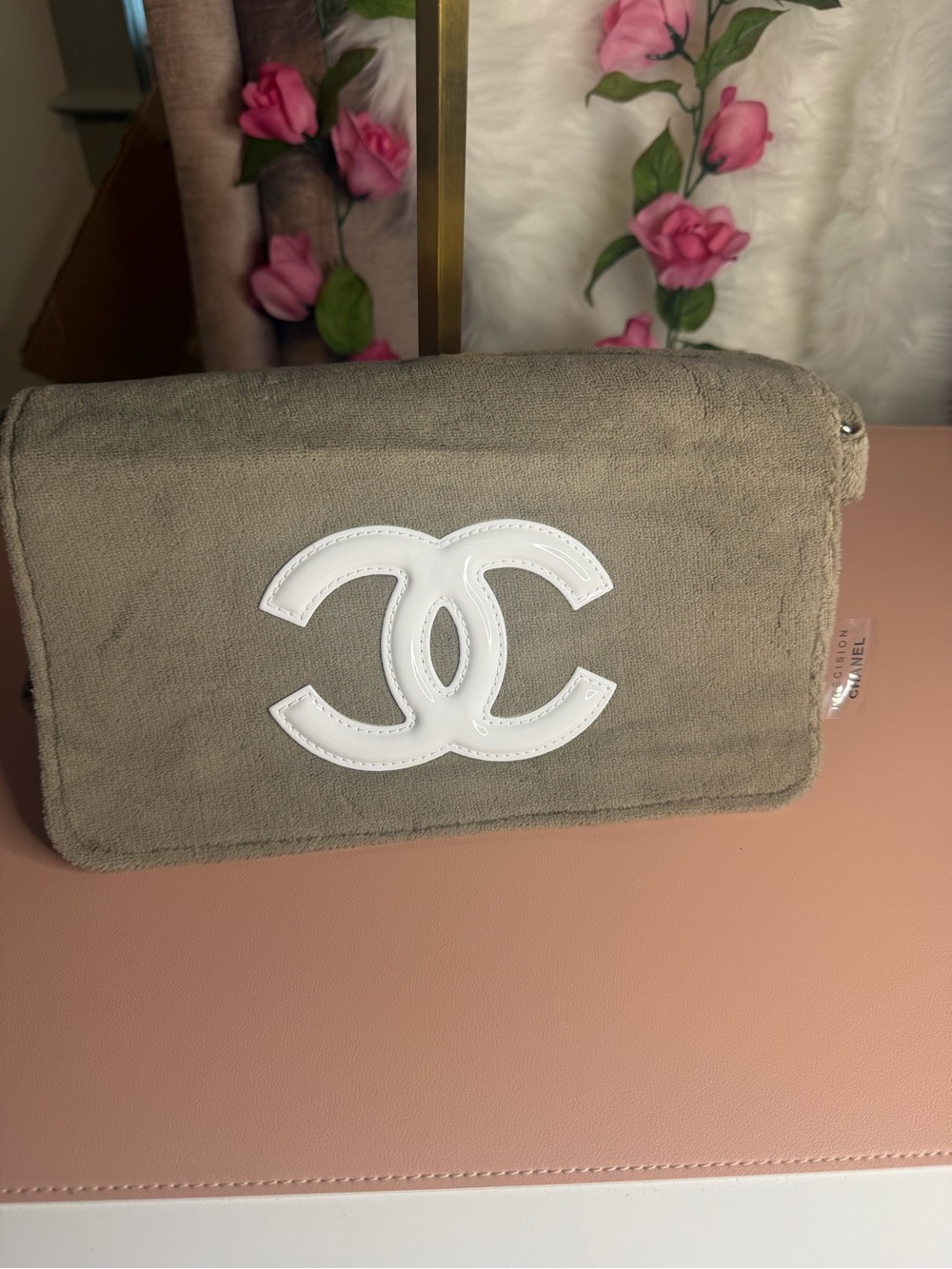 CHANEL Tan Terry Fluffy Cloth Shoulder Bag UNUSED - Picture 2 of 9